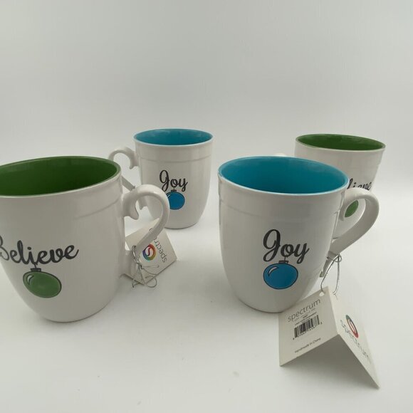 Spectrum Designz Large Christmas Mugs Believe & Joy 16oz Joy & Happy Set Of 4 - Picture 6 of 9